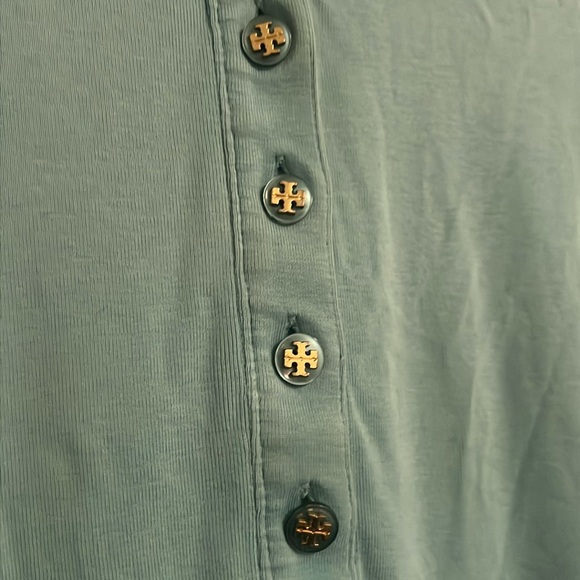 TORY BURCH Green/Blue Polo Shirt with TB Signature Buttons - Sz Extra Small - Picture 3 of 8